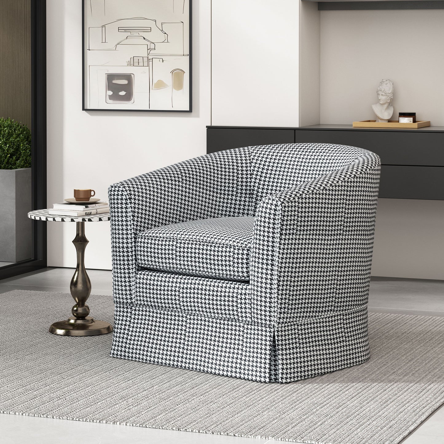 Zeniqua - Upholstered Swivel Chair With Loose Cover - White - Black