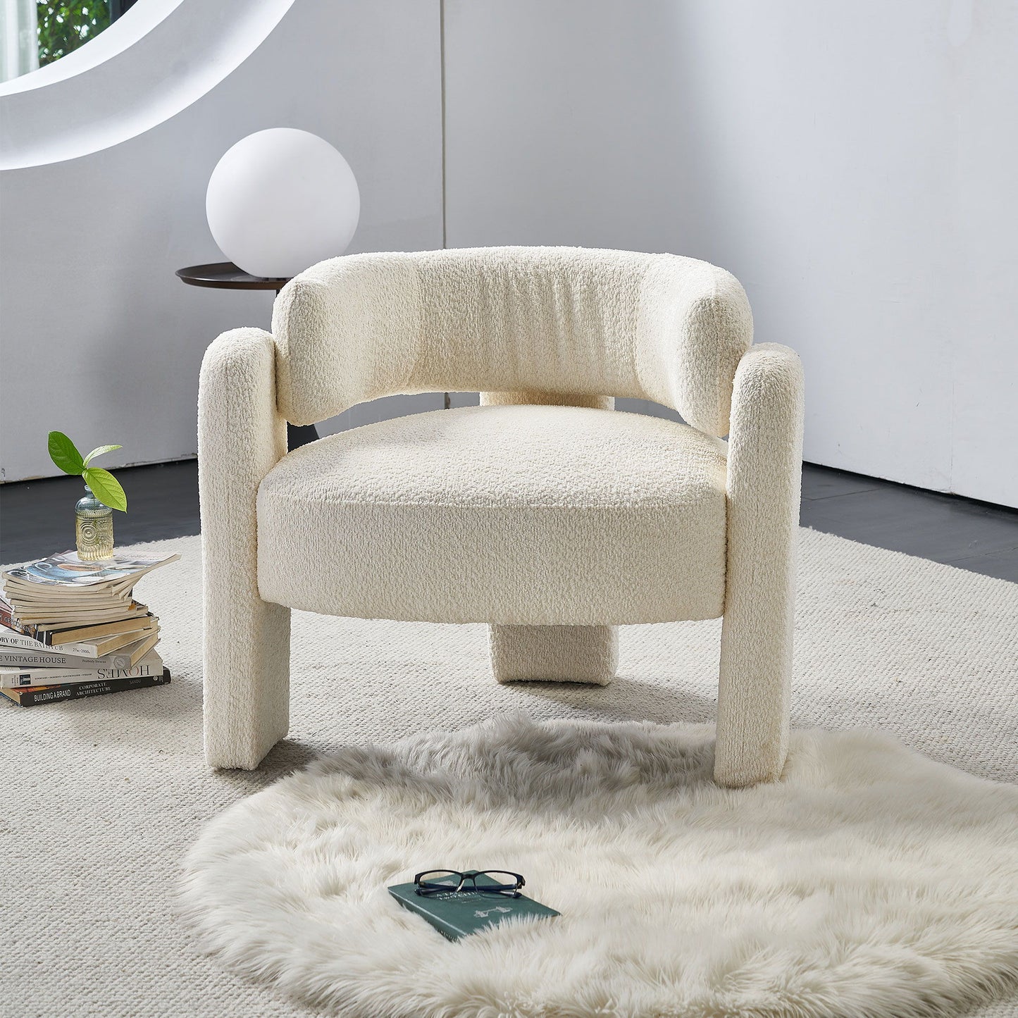 Boucle Upholstery Accent Chair - Beige