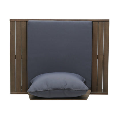 Outdoor Club Chair With Slatted Design And Water Resistance Cushion - Dark Gray
