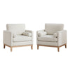 Wide Modern Farmhouse Performance Accent Chair With Natural Wood Legs, Wood Base Reading Armchair Single Sofa With 2 Bolster Pillows For Living Room Offices And Lounge - Ivory