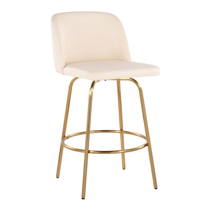 Toriano - Contemporary Fixed Height Counter Stool With Swivel With Round Footrest (Set of 2) - Cream / Gold