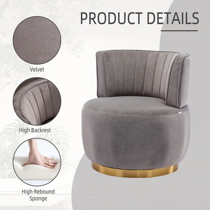 Swivel Barrel Chair, Round Armchairs With Fluffy, 360 Degree Swivel - Gray