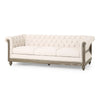 Comfy 3 Seat Sofa With Wooden Legs, Retro Style For Living Room - Beige