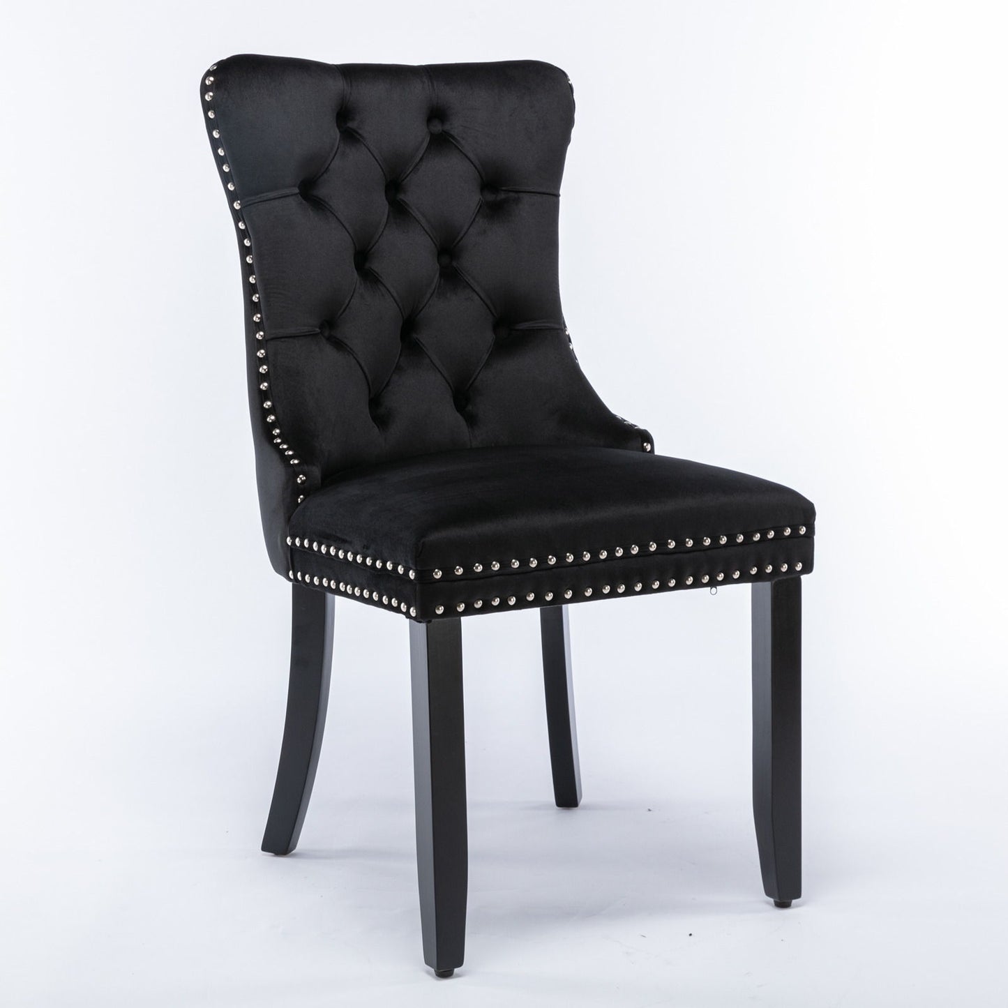 Nikki - Modern, High-End Tufted Solid Wood Contemporary Velvet Upholstered Dining Chair With Wood Legs Nailhead Trim (Set of 2) - Black