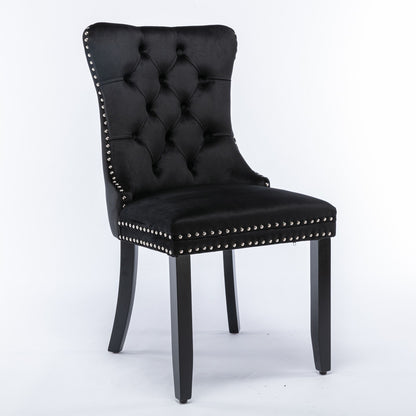 Nikki - Modern, High-End Tufted Solid Wood Contemporary Velvet Upholstered Dining Chair With Wood Legs Nailhead Trim (Set of 2) - Black