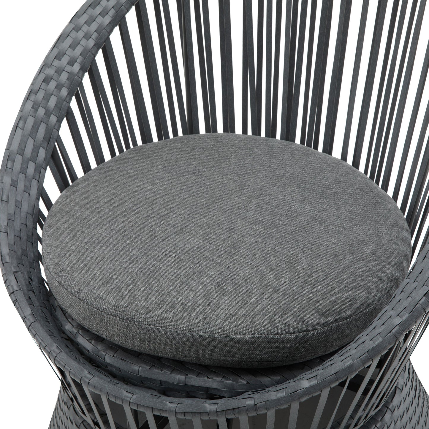 Modern Swivel Wicker Lounge Chair With Pe Rattan And Iron Frame, Round Design - Gray