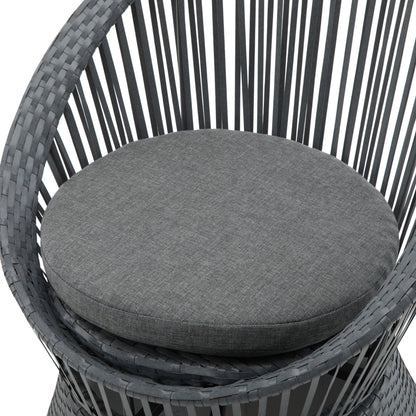 Modern Swivel Wicker Lounge Chair With Pe Rattan And Iron Frame, Round Design - Gray
