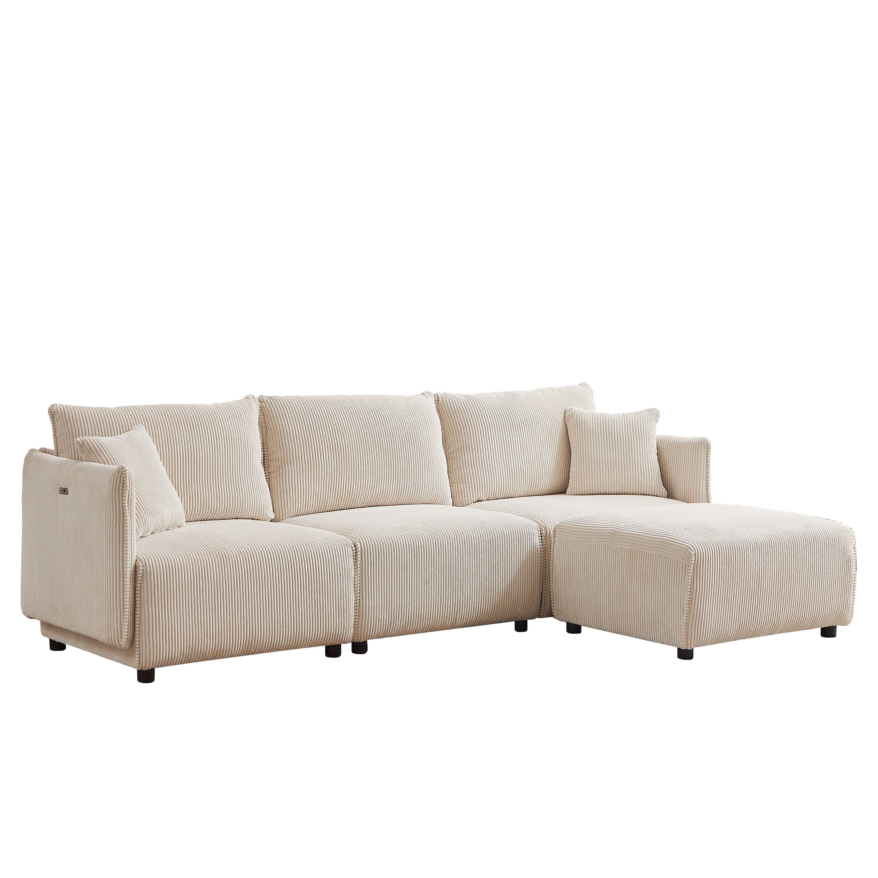 Multi Module Combination Style Sofa For Living Room And Other Lounge Spaces, Modern Minimalist Corduroy Combination Sofa With 2 Comfort Cushions With USB & C Charging Ports, 2 Sets - Beige