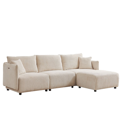Multi Module Combination Style Sofa For Living Room And Other Lounge Spaces, Modern Minimalist Corduroy Combination Sofa With 2 Comfort Cushions With USB & C Charging Ports, 2 Sets - Beige