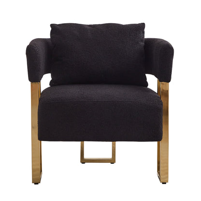 Modern Decorative Chair, Living Room Side Chair With Gold Metal Legs, No Wheels, Suitable For Dressing Area, Reception Room, Office, Teddy Fleece Upholstered Metal Foot Sofa 2 Pieces - Black