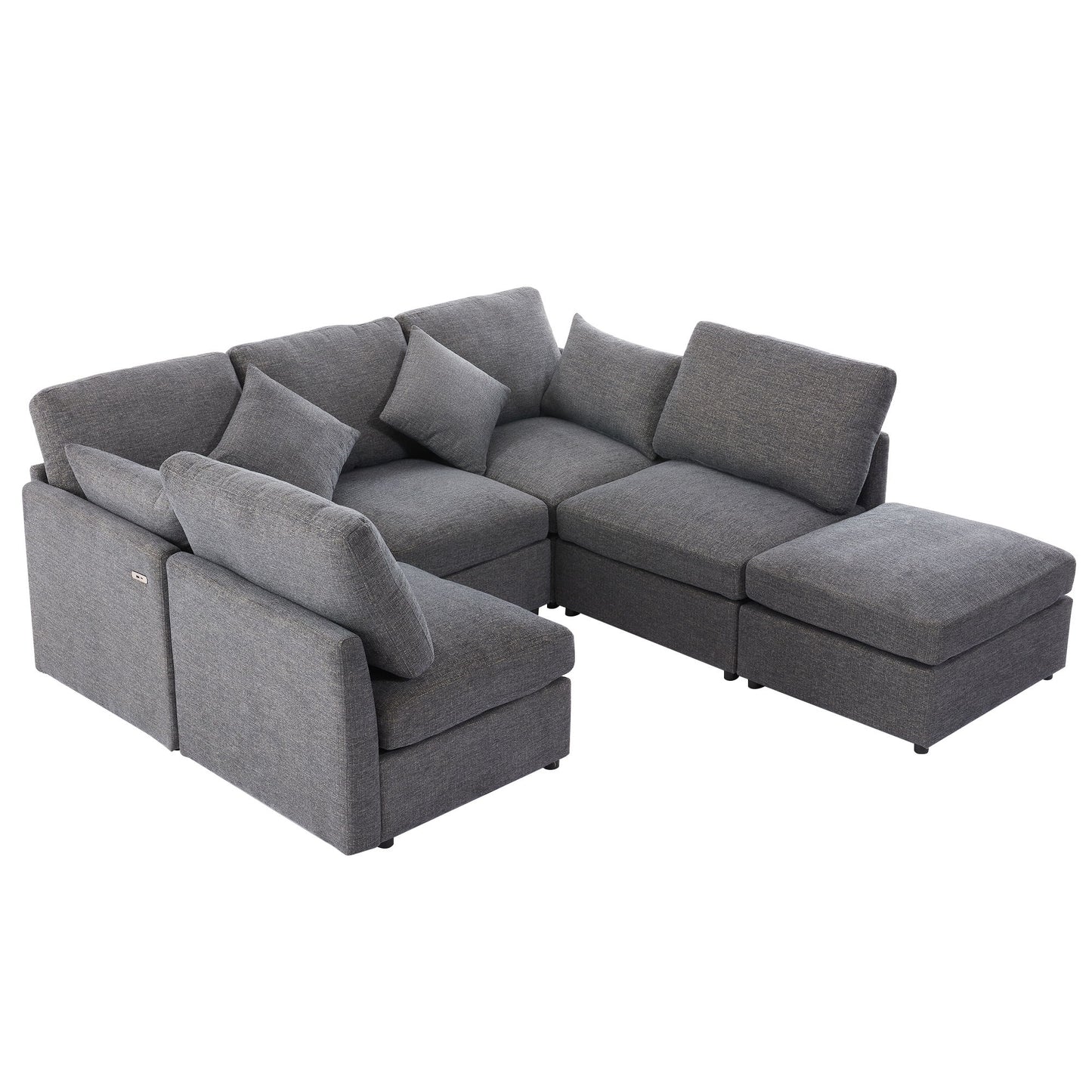 Sectional Sofa Modular Sofa U - Shaped Sofa Couch Sofa Bed L - Shaped Sofa With A Movable Ottoman And Two USB Ports For Living Room - Gray