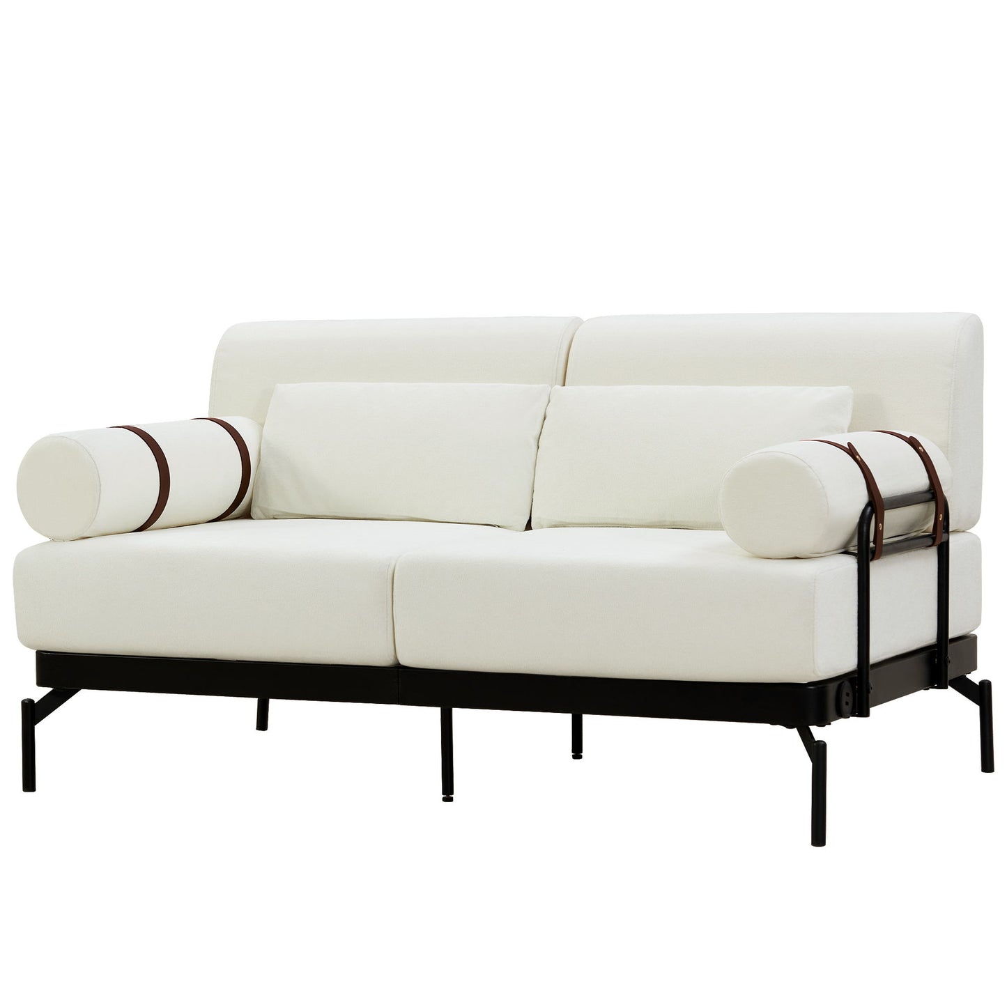 Modern Loveseat Sofa 59" Couch With Flexible USB Ports, Unique Cylindrical Armrests - Beige
