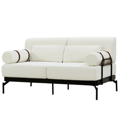 Modern Loveseat Sofa 59" Couch With Flexible USB Ports, Unique Cylindrical Armrests - Beige