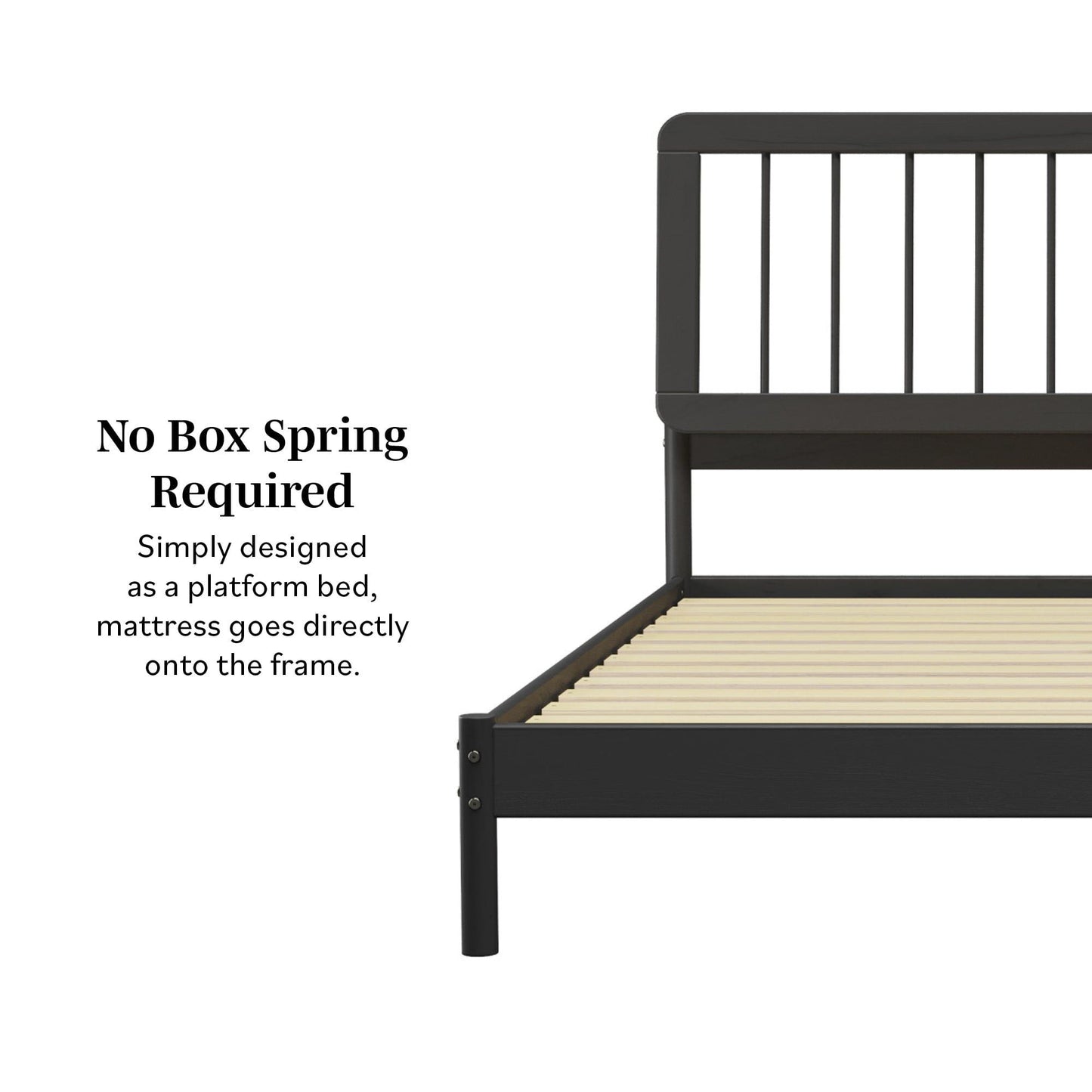Mid-Century Modern Solid Wood King Spindle Bed - Black