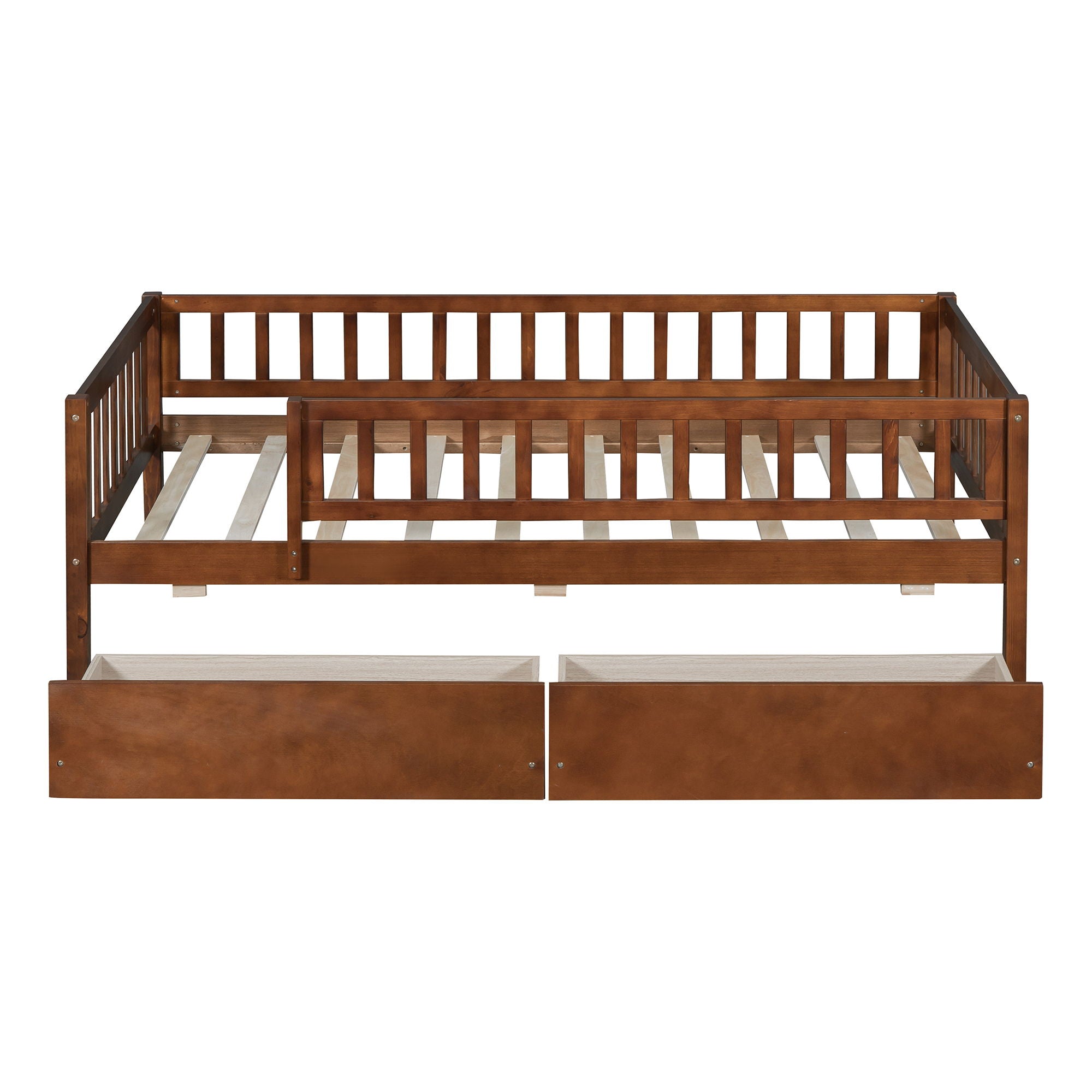 Twin Size Daybed Bed With Two Drawers - Walnut