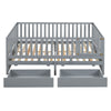 Full Size Daybed With Fence Guardrails And 2 Drawers - Gray
