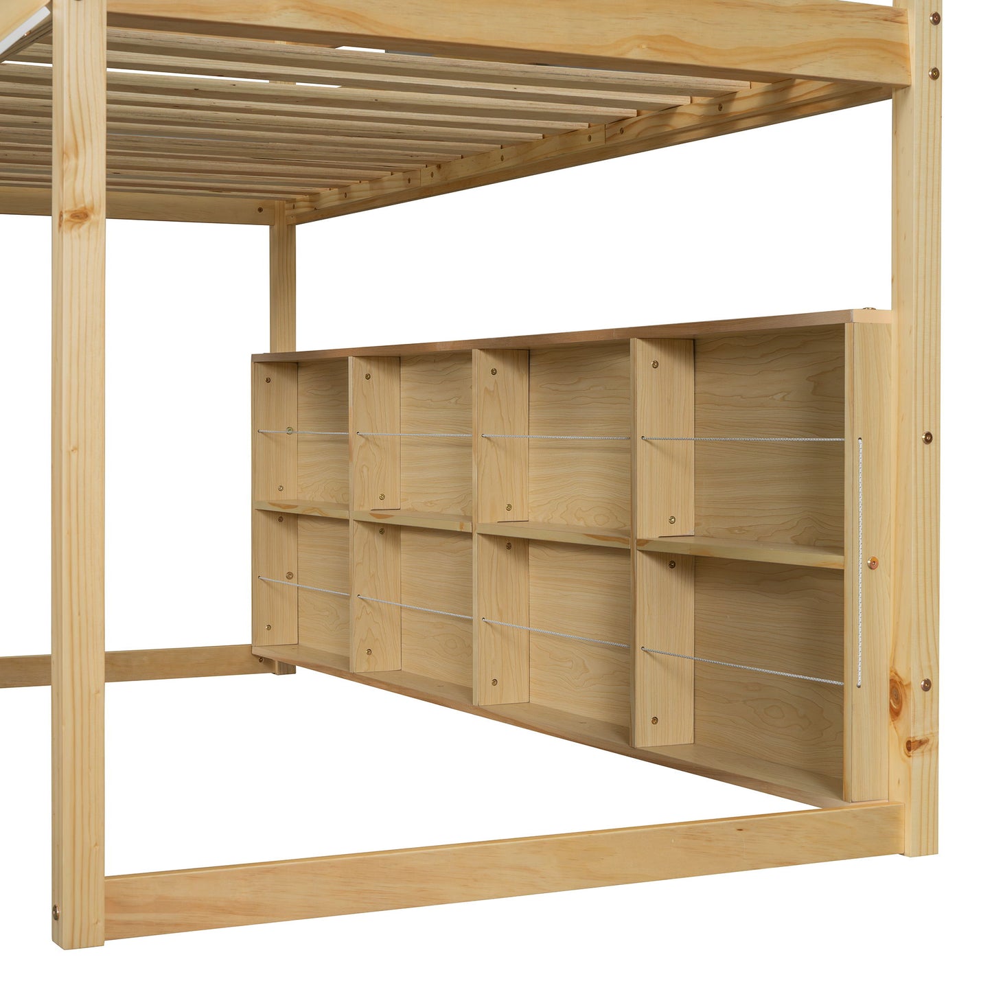 Twin Size Loft Bed With House Shaped Frame And Tent - Natural / Beige