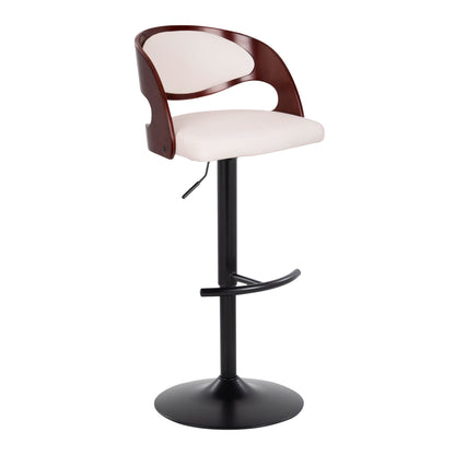 Pino - Mid-Century Modern Adjustable Barstool With Swivel With Rounded T Footrest (Set of 2) - Black / Cherry / White