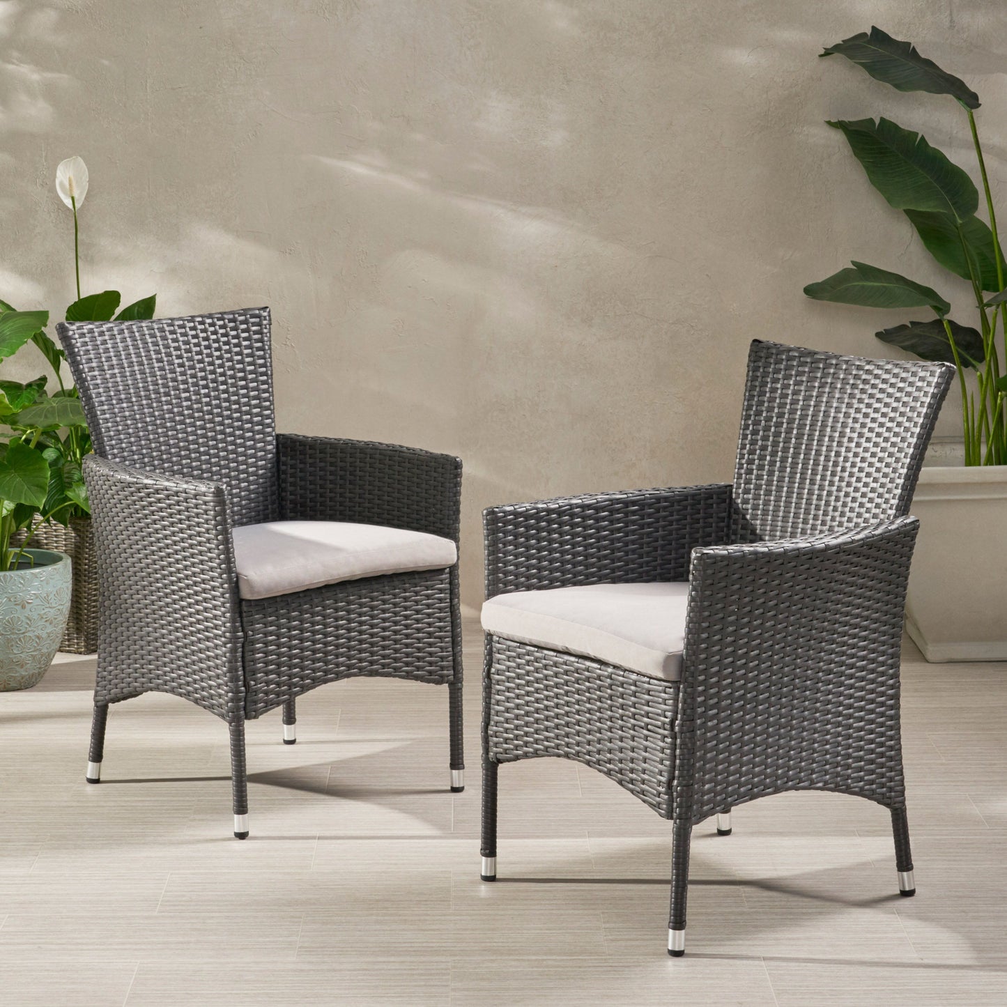 Dimensional Outdoor Dining Chair With Cushion Seat And Iron Frame (Set of 2) - Gray
