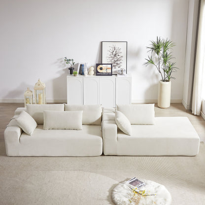 Modern Chenille Upholstered Sectional Sofa Couch Set, Modular L Shaped Sectional Living Room Sofa Set & 6 Pillows, Free Combination - Beige