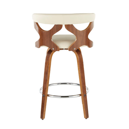 Gardenia - Mid-Century Modern Counter Stool (Set of 2) - Walnut / Cream