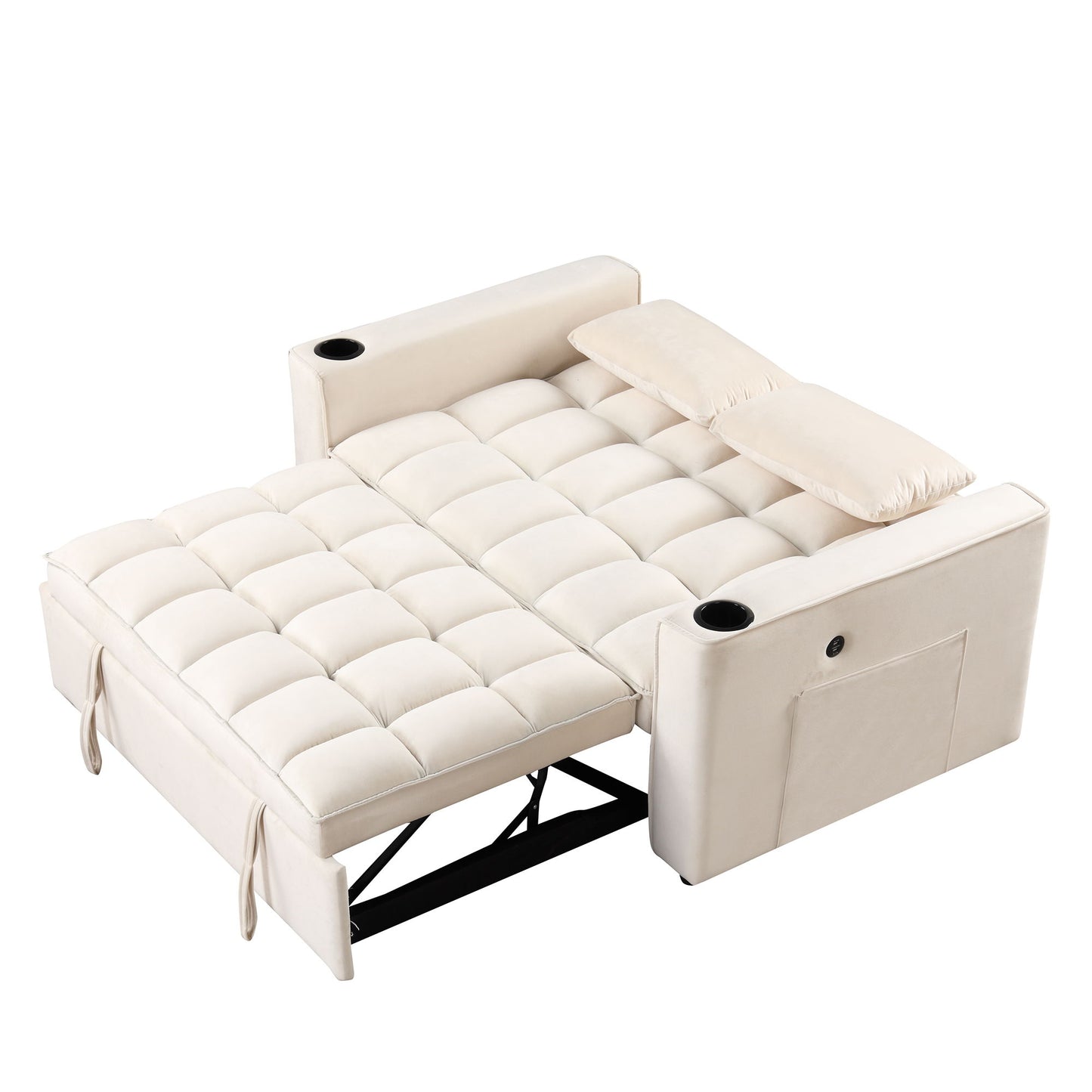 Multi Functional Sofa Bed With Cup Holder And USB Port For Living Room Or Apartments - Milk White