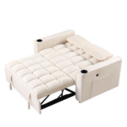 Multi Functional Sofa Bed With Cup Holder And USB Port For Living Room Or Apartments - Milk White