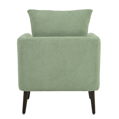 Modern Accent Chair, Upholstered Armchair For Living Room, Mid Century Fabric Lounge Chair With Pillow, Comfortable Reading Chair With Wood Legs For Living Room, Reception Room - Light Green