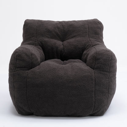 Soft Teddy Fabric Tufted Foam Bean Bag Chair With Teddy Fabric - Dark Gray