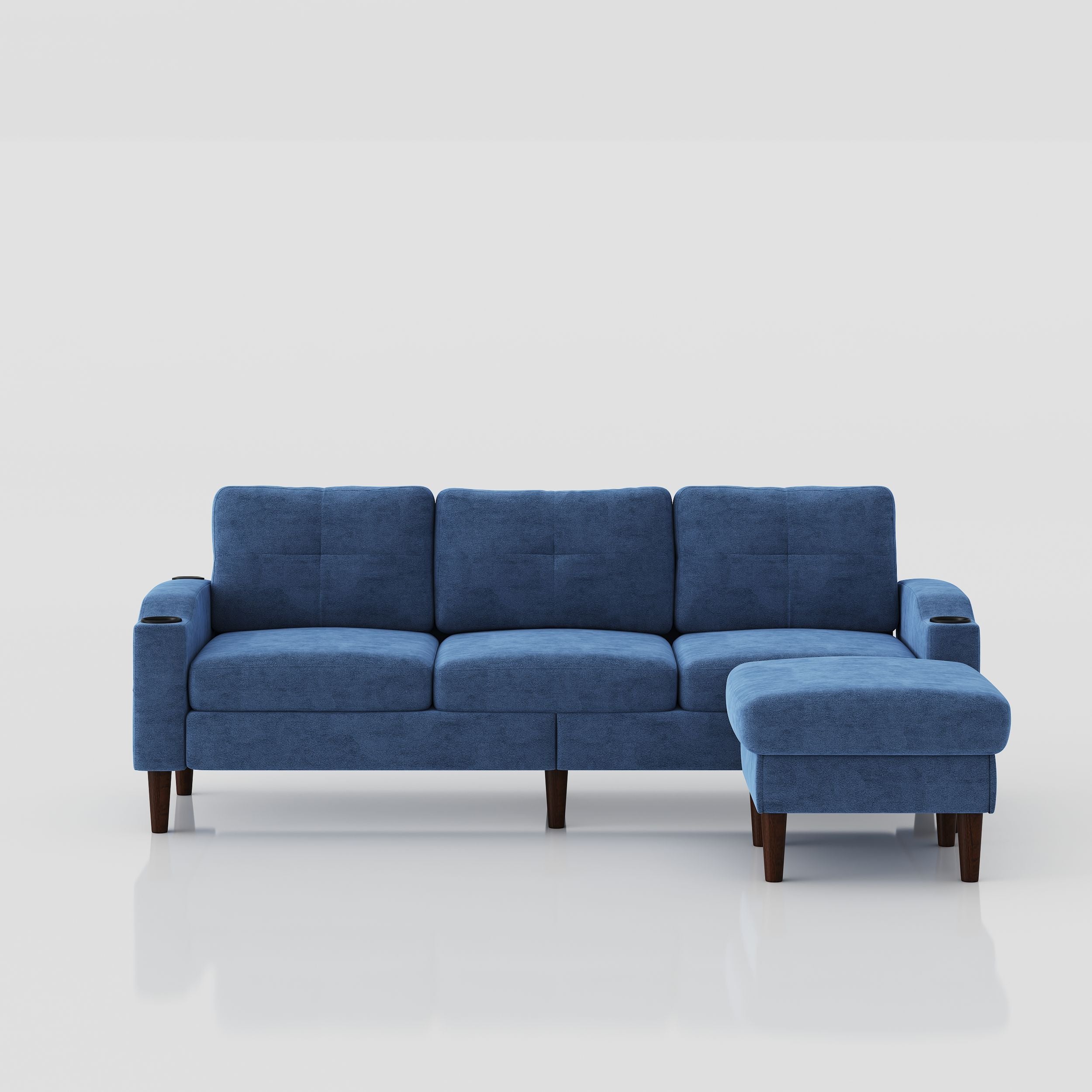 Convertible Combination Sofa, Sofa L Shaped, Sofa With Storage Cabinet Footstool, Living Room Sofa, Living Room 3 Seater Combination Sofa - Navy Blue