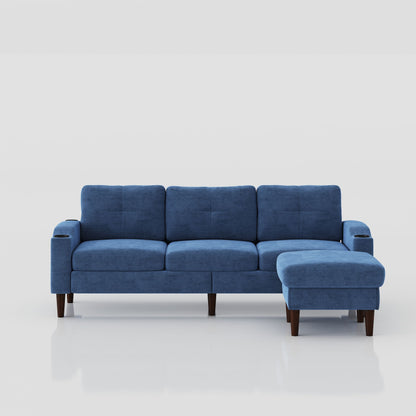 Convertible Combination Sofa, Sofa L Shaped, Sofa With Storage Cabinet Footstool, Living Room Sofa, Living Room 3 Seater Combination Sofa - Navy Blue