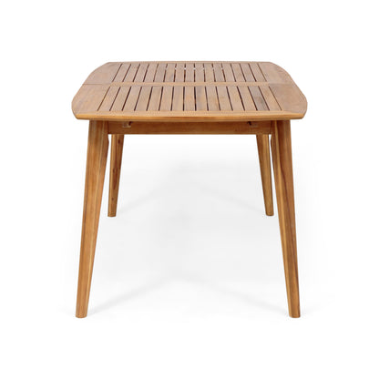 Outdoor Dining Set With Dining Chairs, Acacia Wood Expandable Table, Rattan, Iron Frame - Gray / Teak