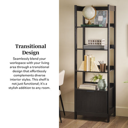 Transitional Narrow Bookshelf With Drawer On Bottom - Black