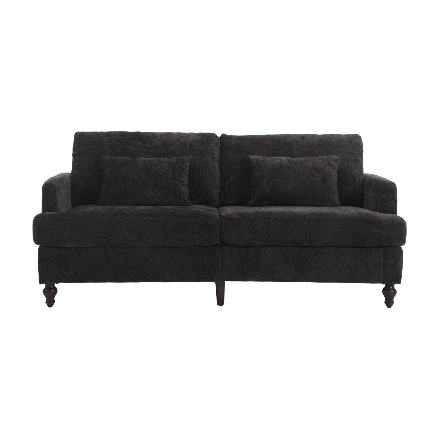 Mid Century Modern Chenille Fabric Loveseat Sofa With Brown Wood Feet, 2 Seat Upholstered Couch For Living Room Or Bedroom - Black