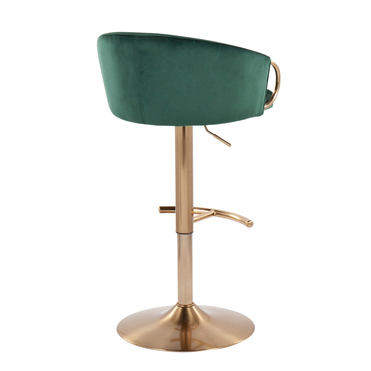 Claire - Contemporary / Glam Adjustable Bar Stool With Rounded T Footrest (Set of 2) - Gold / Green