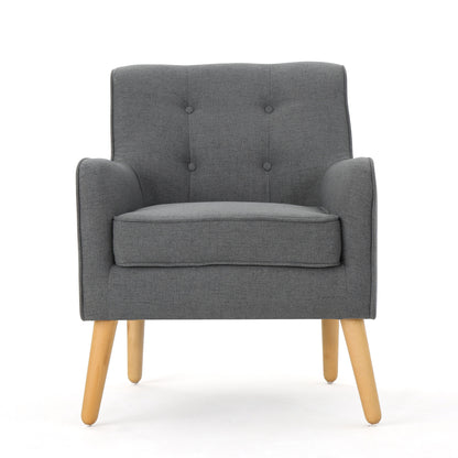 Modern Arm Chair With Tufted Back And Wooden Legs - Charcoal