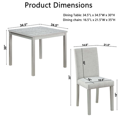 5 Piece Wooden Dining Table Set, Kitchen Table Set With A Square Table And 4 Upholstered Chairs, Wooden Dining Room Table With Crystal Decoration And Chairs Set For Kitchen, Dining Room - Silver Gray
