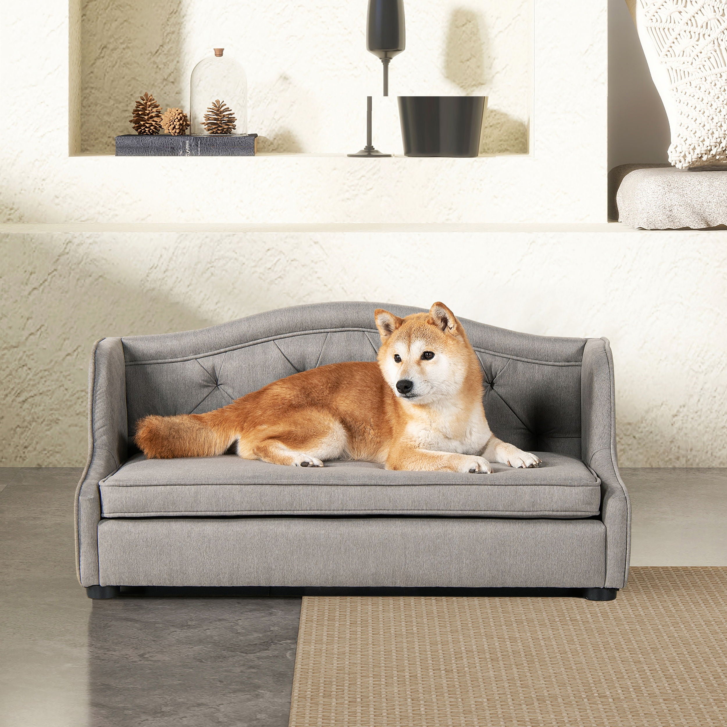 Robin - Tufted Wingback Pet Sofa Bed, Medium, Uptown Resistant High - Gray Stain