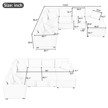Sectional Sofa Pull-Out Sofa Bed Sleeper With A Storage Ottoman, Three Pillows And Charging Devices For Living Room - Cream