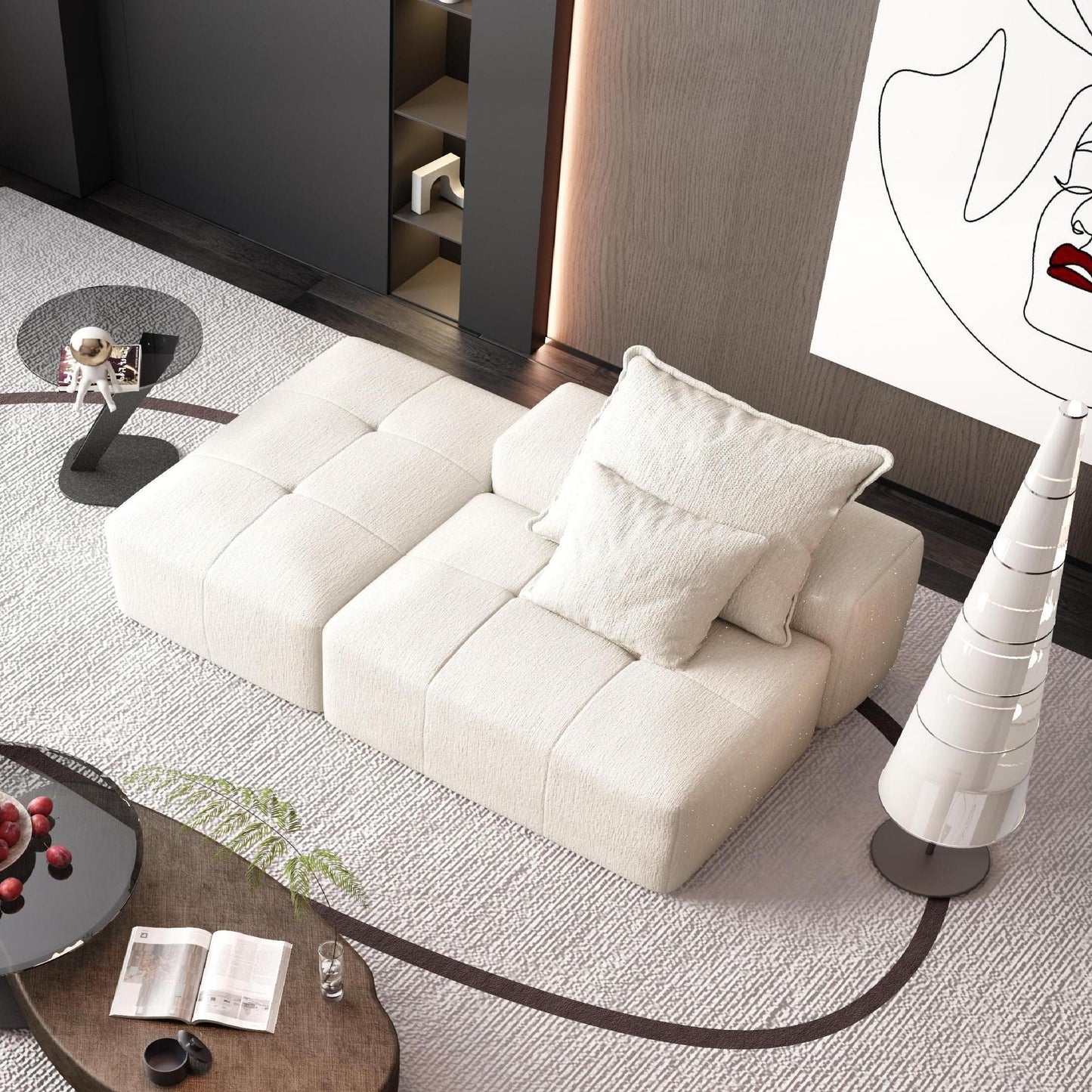 Modern Oversized Modular Sectional Sofa, Sparkling Chenille Soft Cushion Sofa With 2 Pillows, Diy Combination Tufted Sofa, No Assembly Required - Beige