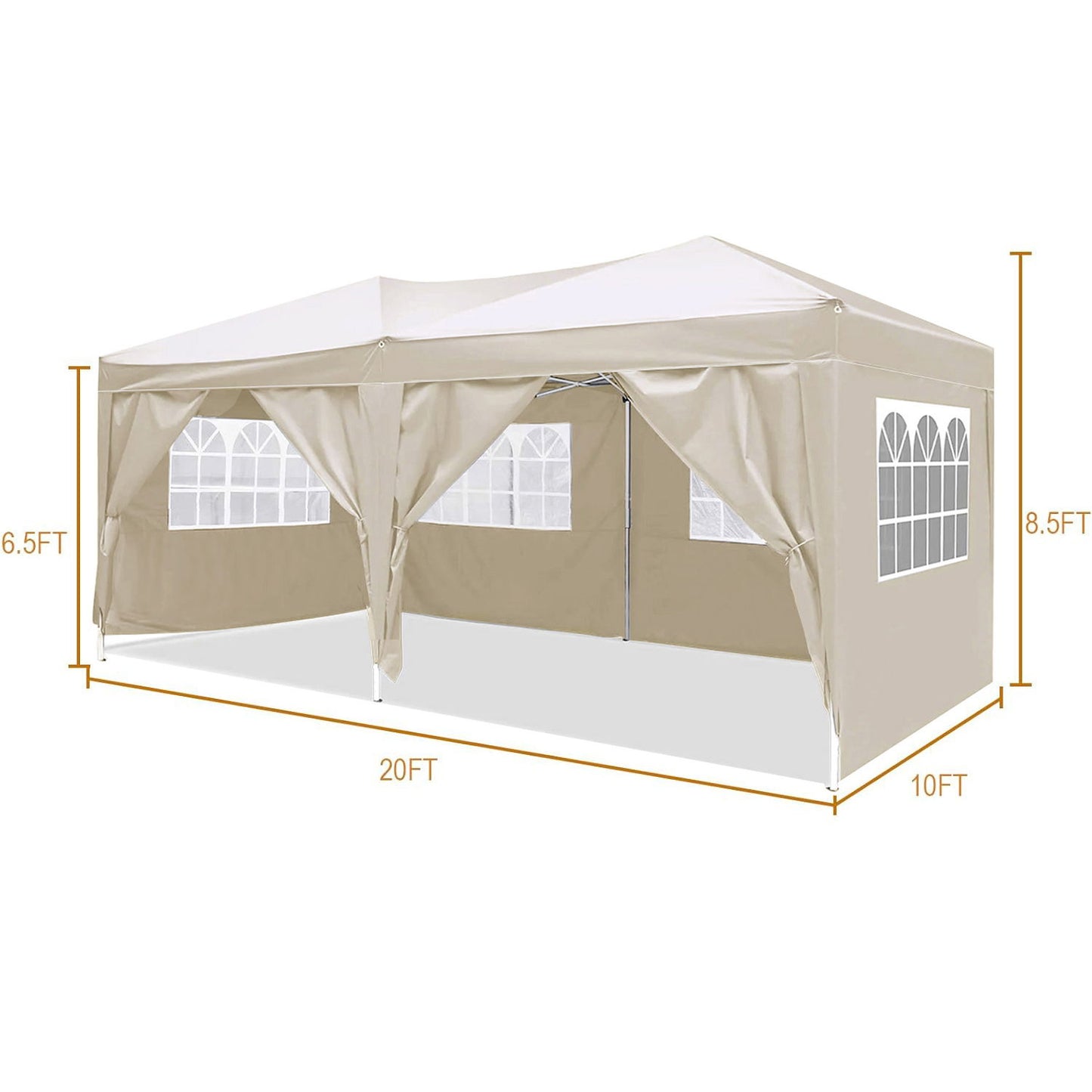 10'X20' Folding Canopy With 6 Removable Sidewalls Outdoor Event Shelter UPF 50+ Gazebo Portable Tents For Parties Beach Camping Wedding Ez Pop Up Canopy - Beige