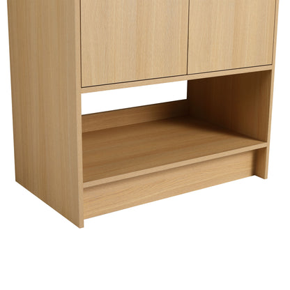 Modern 30" Bathroom Vanity With Ceramic Sink, Freestanding Cabinet, 2 Soft Closing Doors - Oak