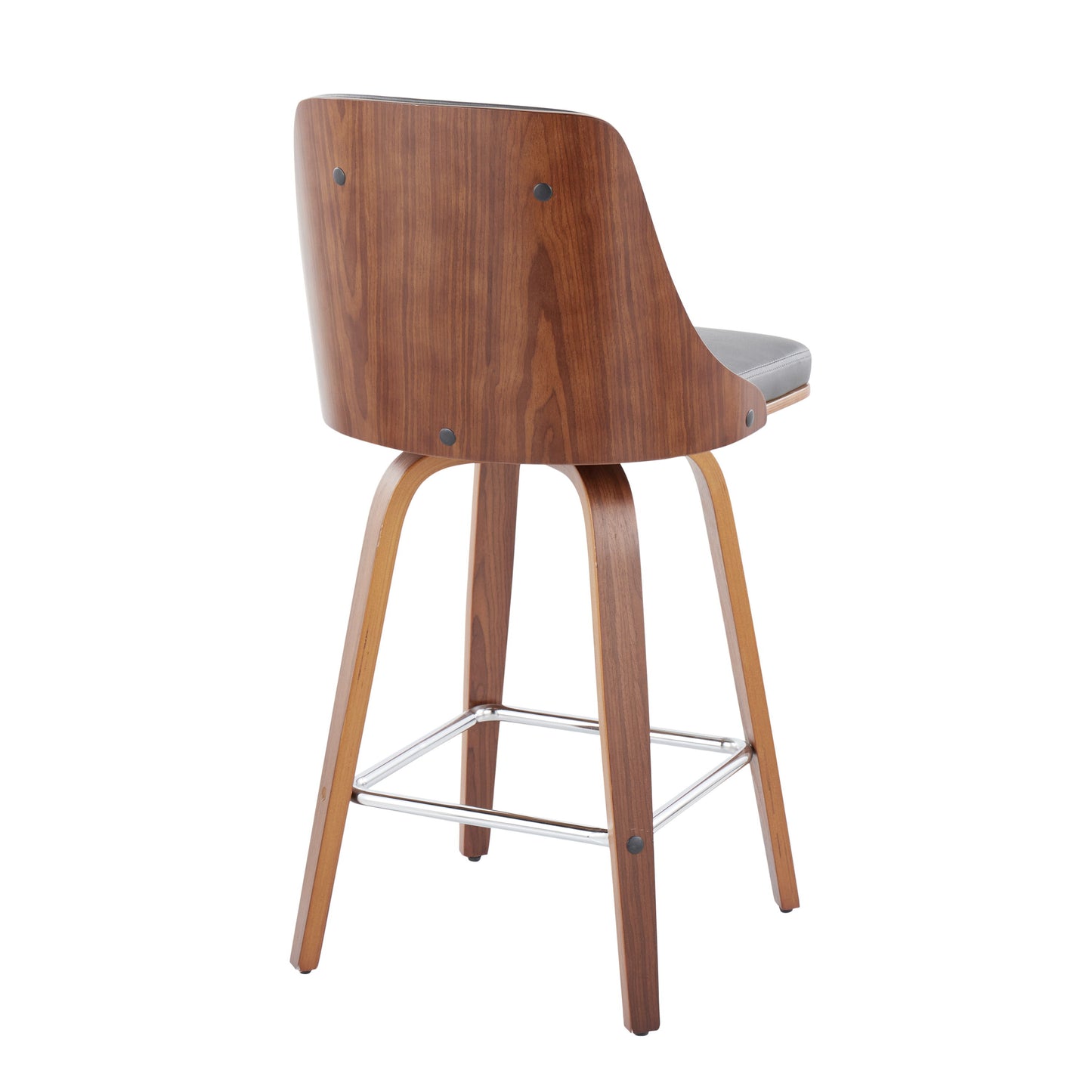 Gianna - Mid-Century Modern Fixed Height Counter Stool With Swivel With Square Footrest (Set of 2) - Walnut / Gray