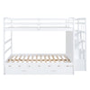 Full Over Full Bunk Bed With Twin Size Trundle And Staircase - White