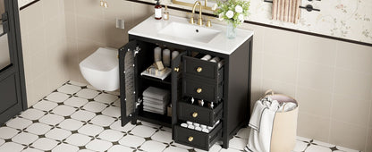 Bathroom Vanity With Two Soft Close Doors, Adjustable Shelves And Three Drawers - Black