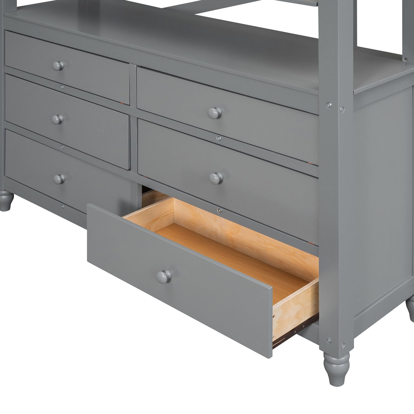 Full Size Loft Bed With Drawers And Desk With Shelves - Gray