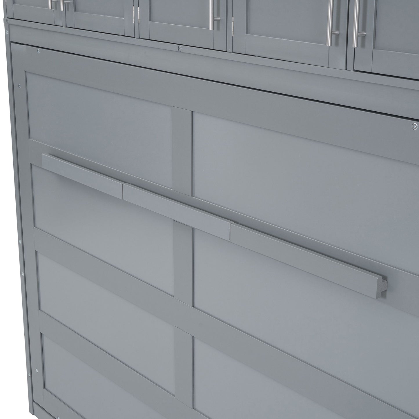 Queen Size Murphy Modern Bed With Top Cabinets For Space Saving And Comfort - Gray