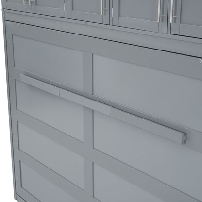 Queen Size Murphy Modern Bed With Top Cabinets For Space Saving And Comfort - Gray