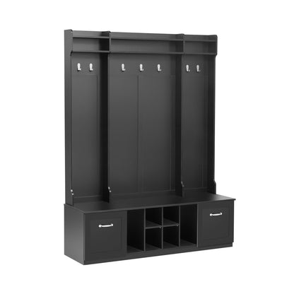 5 In 1 Entryway Bench With Coat Rack, 7 Sturdy Hooks, 2 Spacious Drawers And Adjustable Shelves, Wide Hall Tree With Metal Handles For Hallway - Black