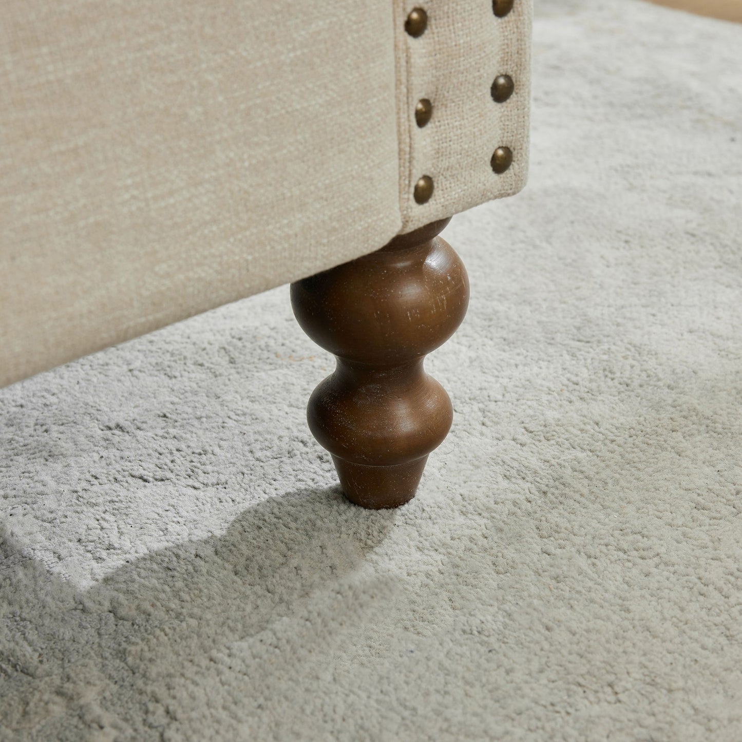 Chenille Upholstered Chaise Lounge With Nailheads, Sleeper Sofa Couch With 4 Throw Pillows & 2 Bolsters, Daybed With Rubberwood Legs - Beige